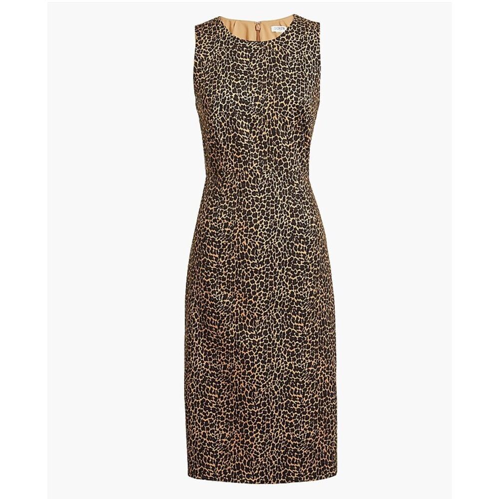 J.Crew Women's Leopard Animal Print‎ Sheath Dress Size 2 Sleeveless Knee-Length